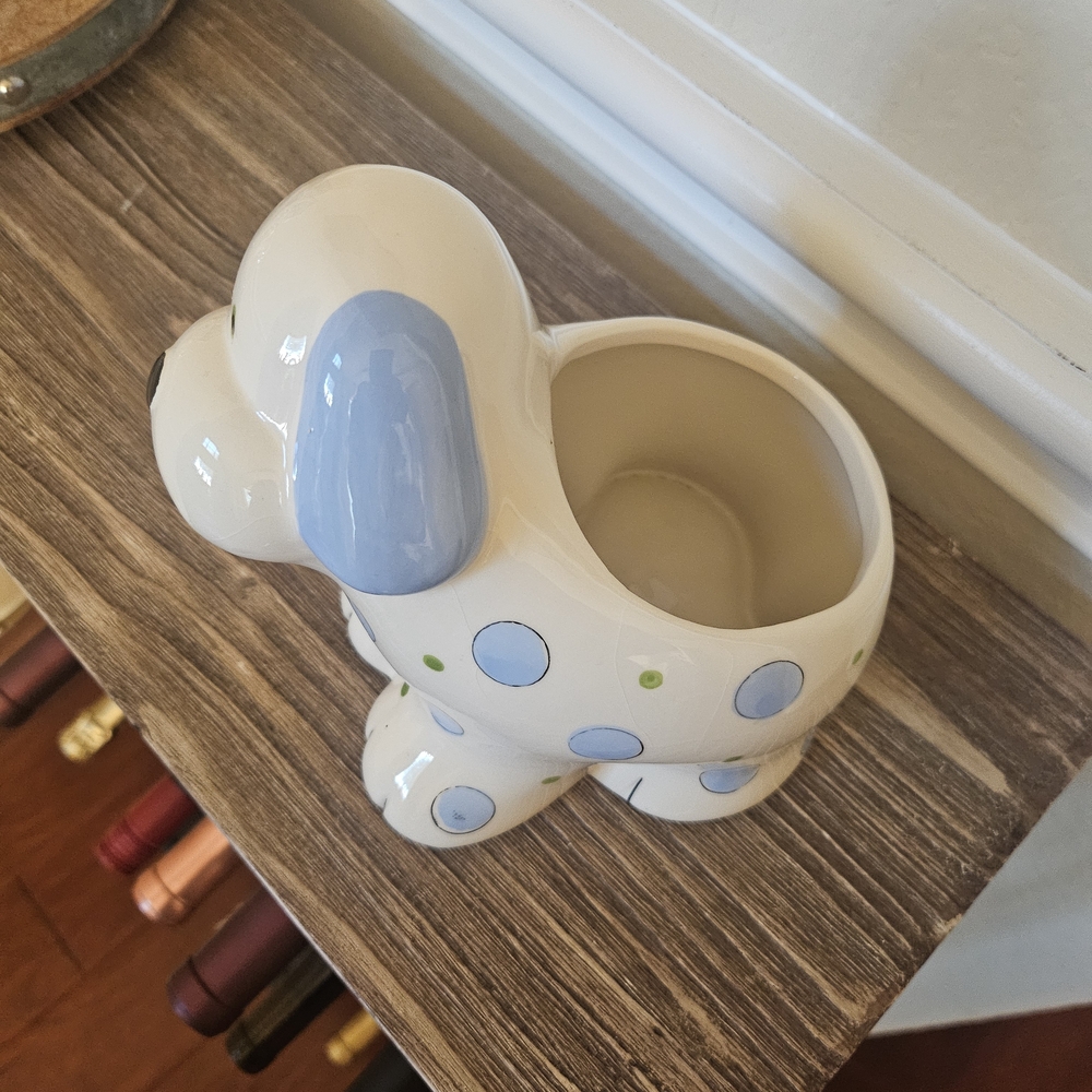Burton Ceramic Dog Planter with Blue and Green Accents - Picture 3 of 4